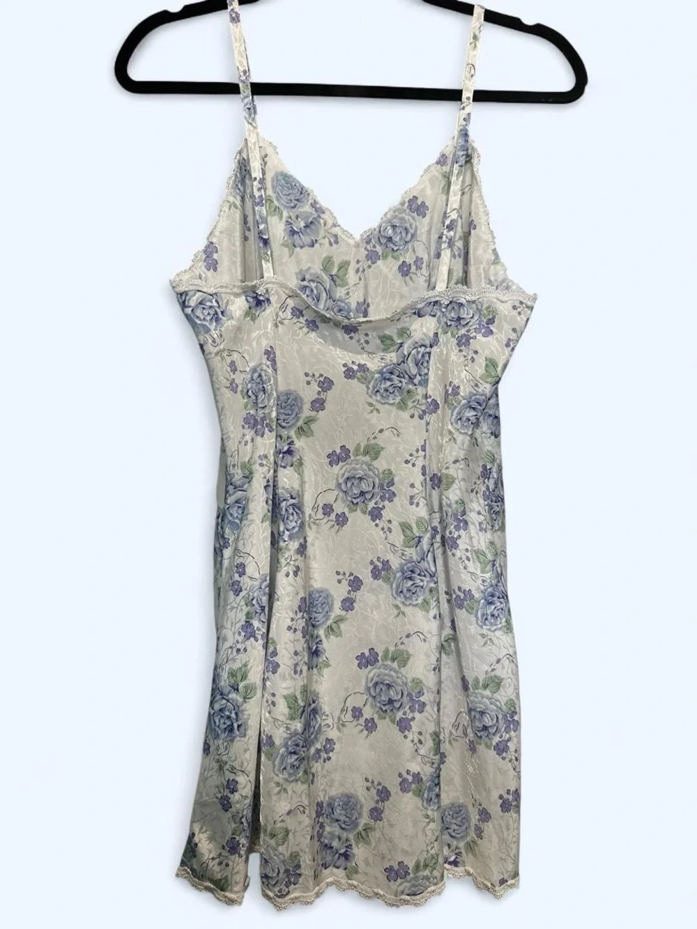 Floral Lace Trim Slip Dress in Blue and Cream - Picture 2 of 4